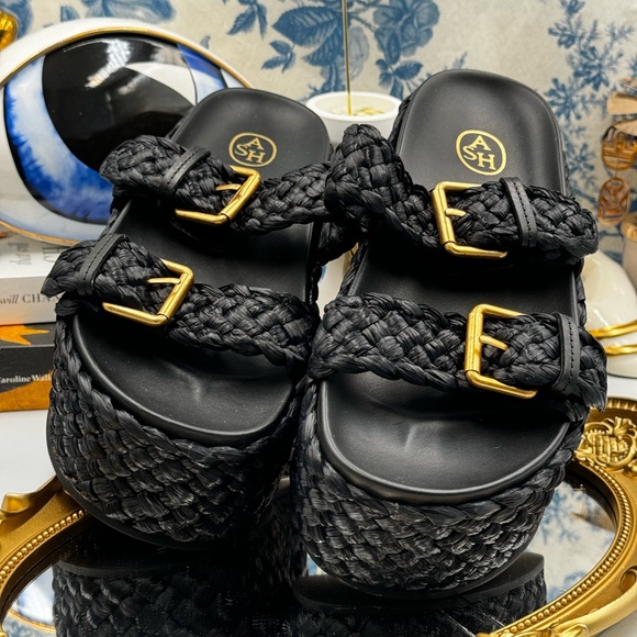 🆕 ASH 🧿 NWOT Black Ziggy Woven Platform Sandals, Sz 38 - Picture 12 of 16